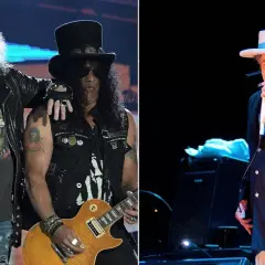 Axl Rose i Slash z Guns N' Roses, obok Boba Dylana. Legendy rocka, jakby otwierali bramy do nieba.